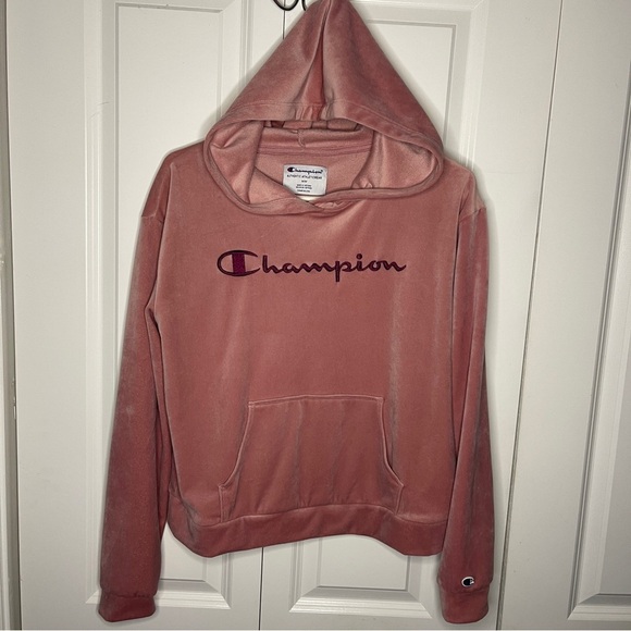 Champion Tops - Champion Cropped Velour Hoodie Size Medium Dusty Rose Mauve Pink Women’s
